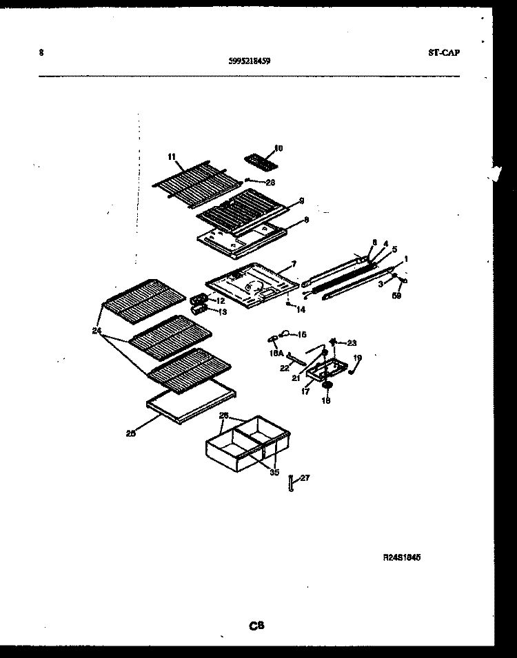 SHELVES AND SUPPORTS Diagram and Parts List for RT193MCD2  Frigidaire Refrigerator