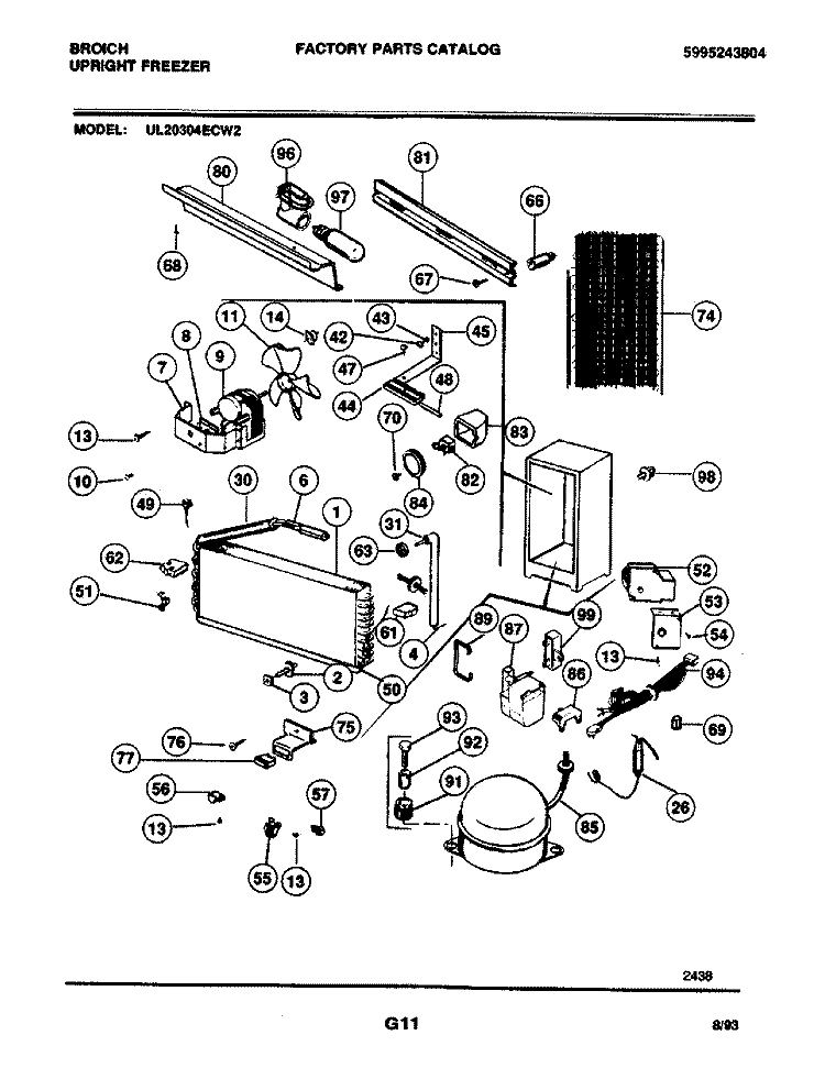 SYSTEM Diagram and Parts List for UL2030ECW2  Electrolux Freezer