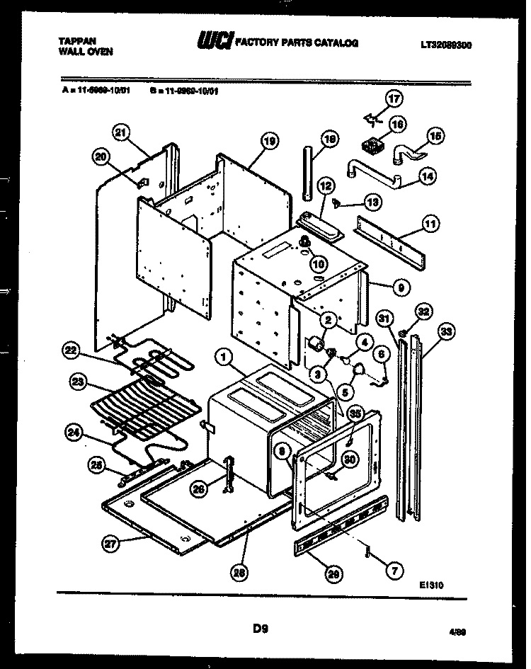 UPPER BODY PARTS Diagram and Parts List for 11-5969-00-01  Tappan Wall Oven