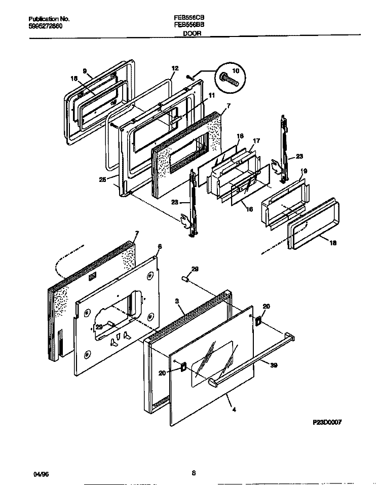 DOOR Diagram and Parts List for FEB556CBT2  Frigidaire Wall Oven
