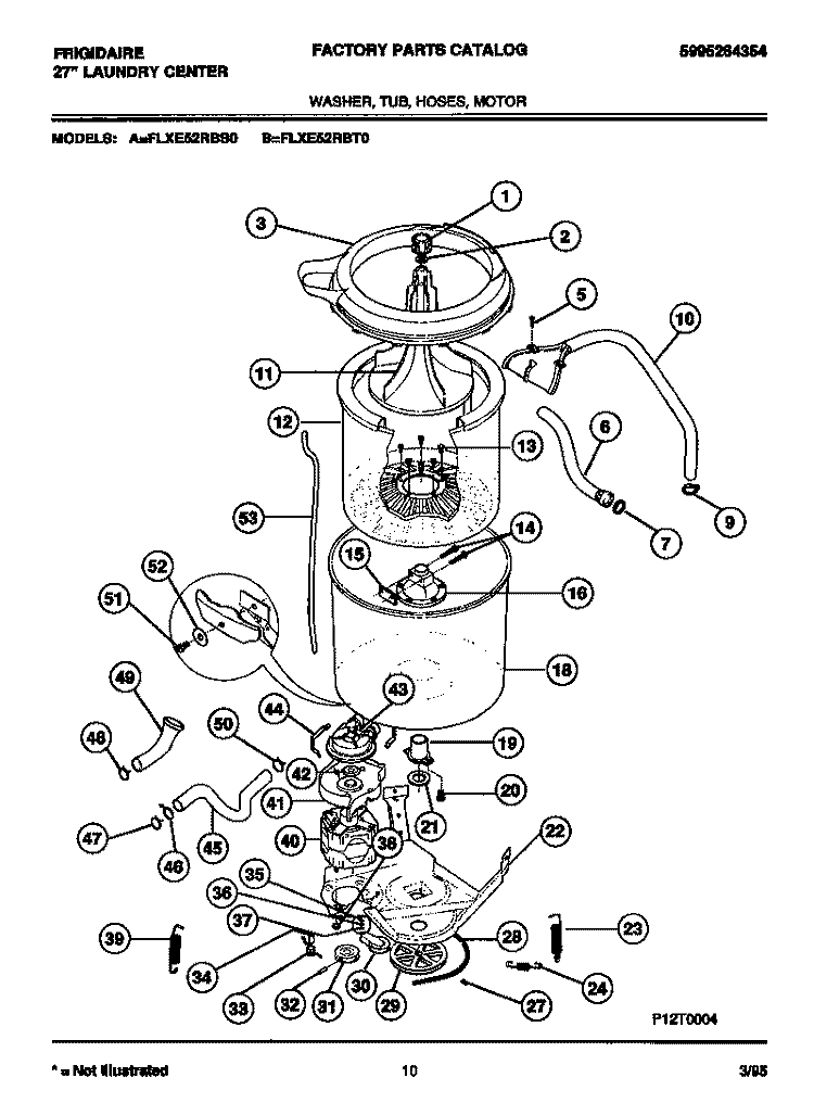 WASHER, TUB, HOSES, MOTOR Diagram and Parts List for FLXE52RBT0  Frigidaire Washer Dryer Combo