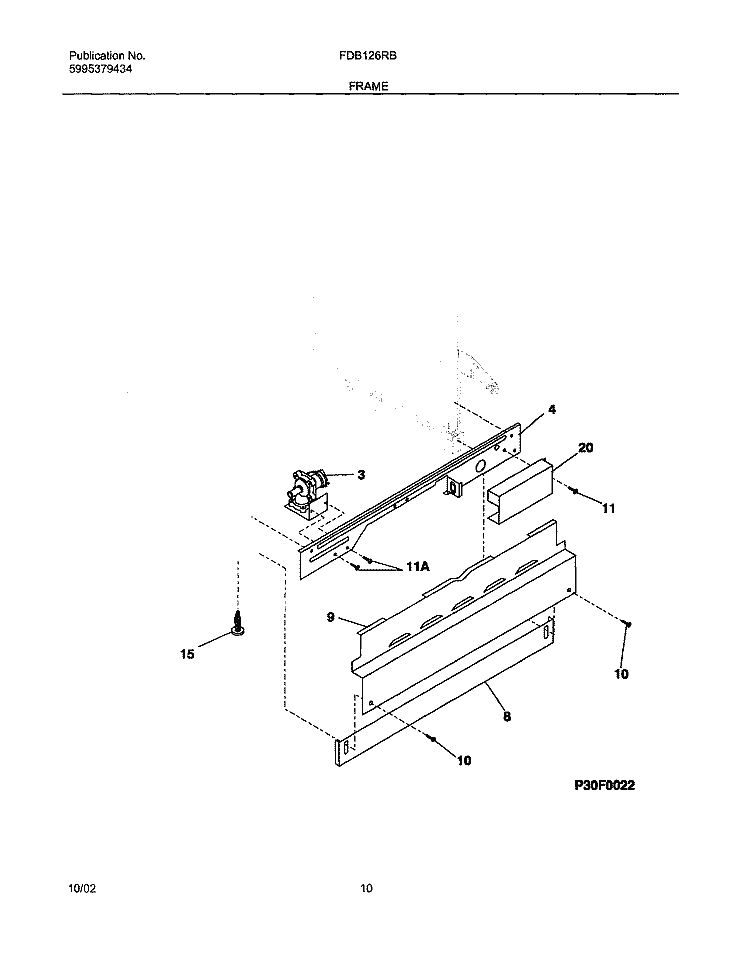 FRAME Diagram and Parts List for FDB126RBS1  Frigidaire Dishwasher