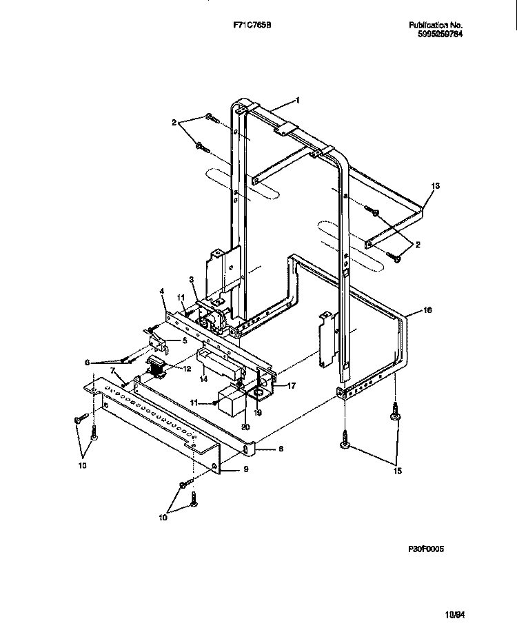 FRAME Diagram and Parts List for F71C765BB0  Frigidaire Dishwasher