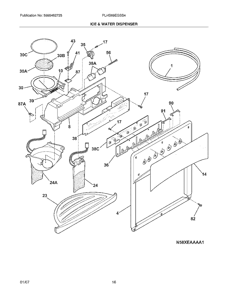 ICE & WATER DISPENSER Diagram and Parts List for PLHS69EGSS4  Frigidaire Refrigerator