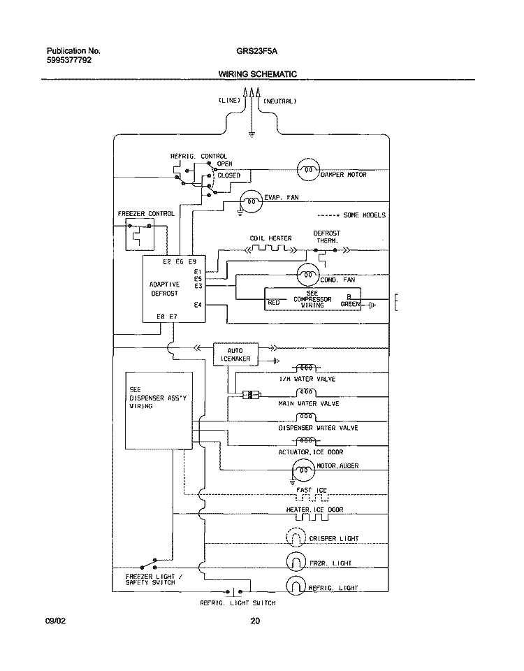 WIRING SCHEMATIC Diagram and Parts List for GRS23F5AW5  Gibson Refrigerator