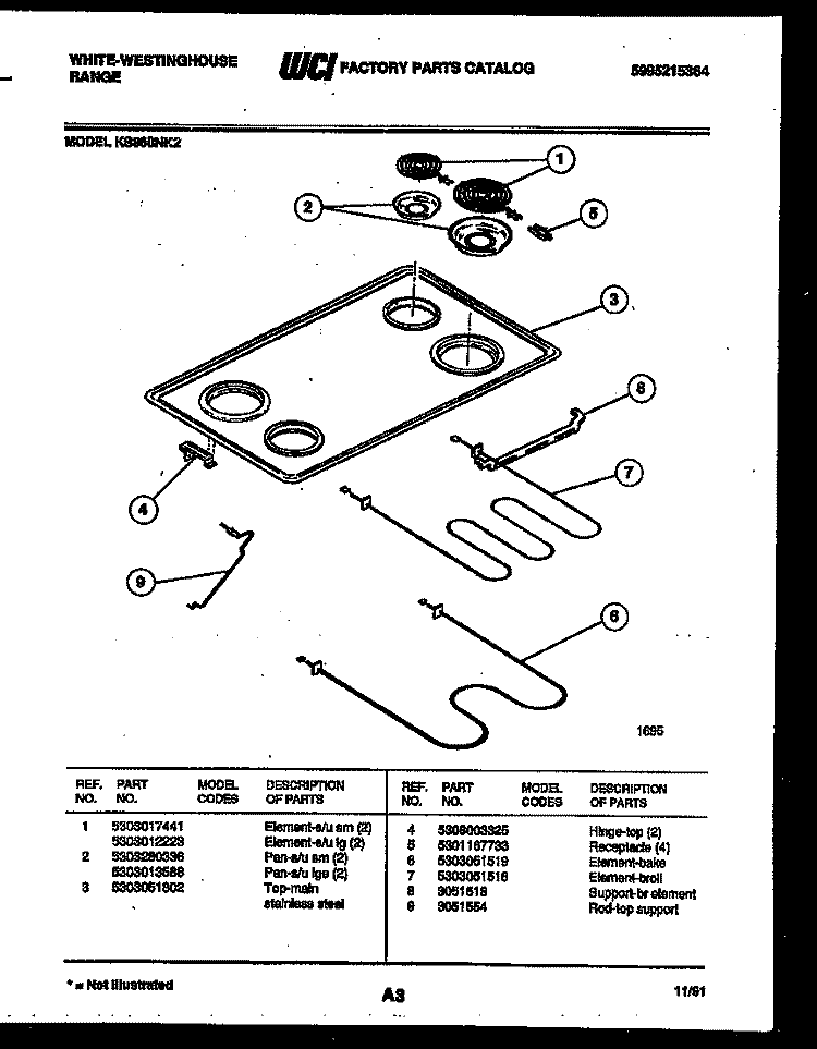 COOKTOP AND BROILER PARTS Diagram and Parts List for KS860NKW2  Frigidaire Range