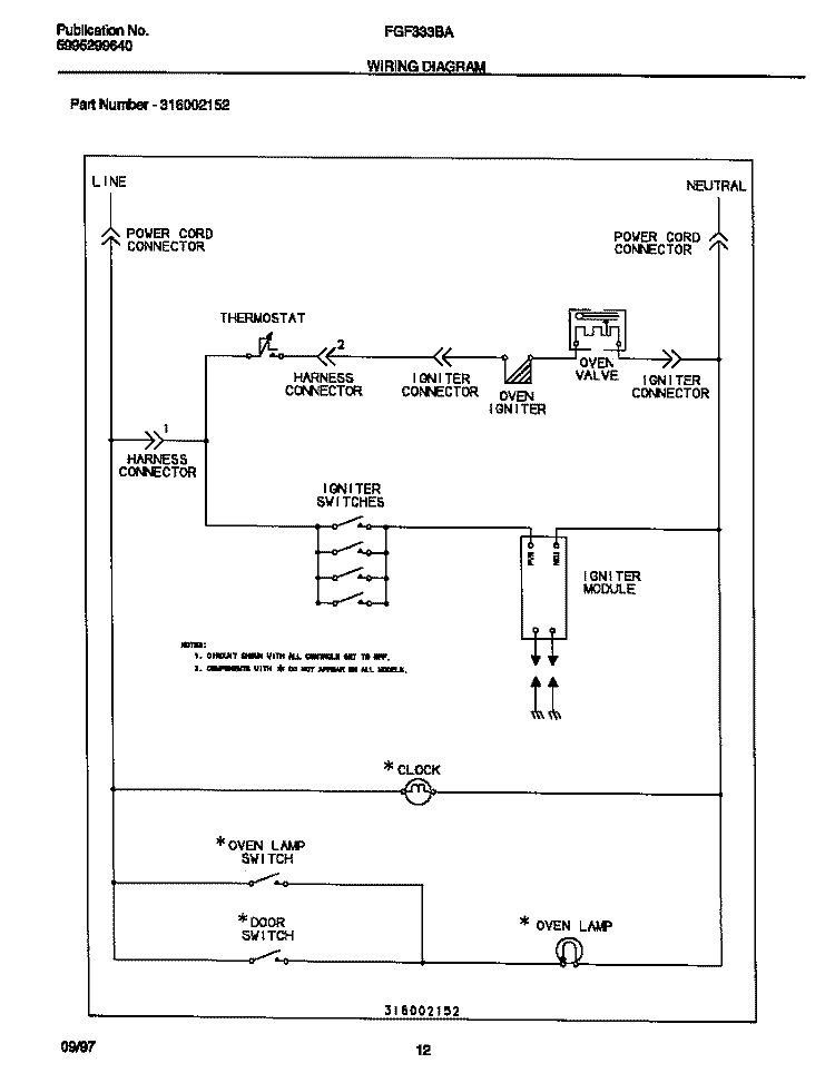 WIRING DIAGRAM Diagram and Parts List for FGF333BAWH  Frigidaire Range