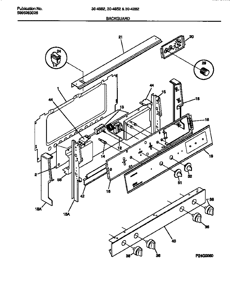 BACKGUARD Diagram and Parts List for 30-4282-00-03  Tappan Range