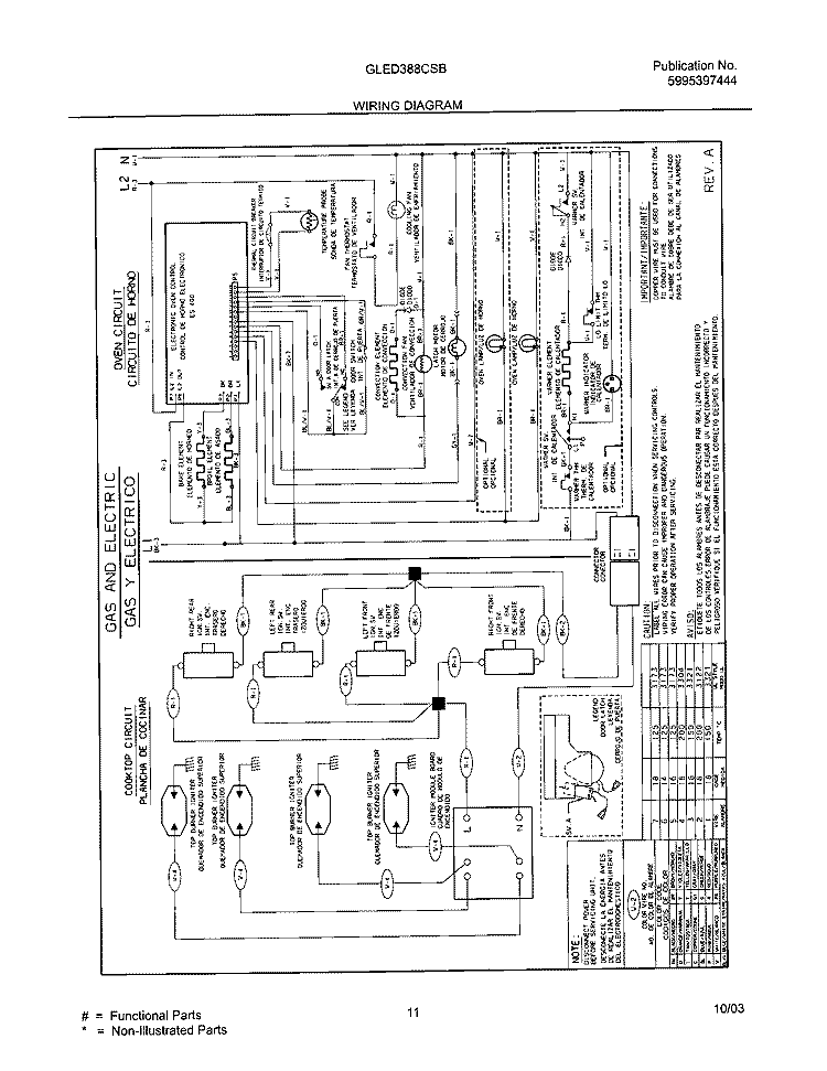 WIRING DIAGRAM Diagram and Parts List for GLED388CSB  Frigidaire Range