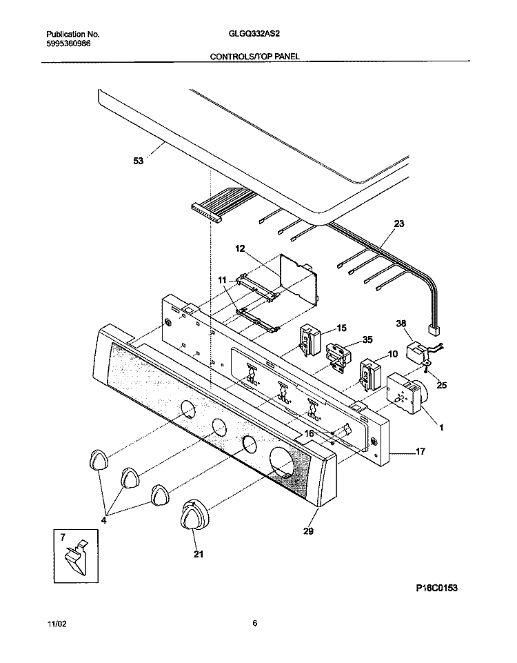 CONTROLS / TOP PANEL Diagram and Parts List for GLGQ332AS2  Frigidaire Dryer