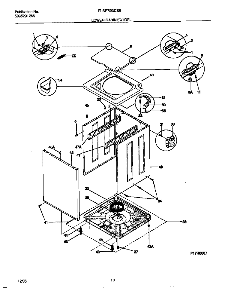 LOWER CABINET / TOP Diagram and Parts List for FLSE72GCT5  Frigidaire Washer Dryer Combo