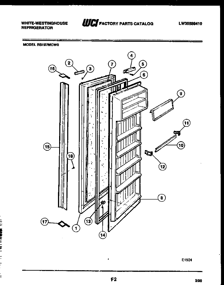 REFRIGERATOR DOOR PARTS Diagram and Parts List for RS197MCD0  Frigidaire Refrigerator