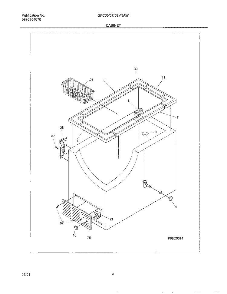 CABINET Diagram and Parts List for GFC05M3AW0  Gibson Freezer