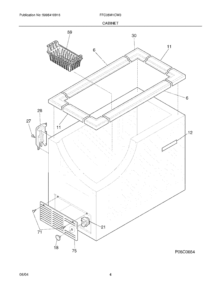 CABINET Diagram and Parts List for FFC05M1CW3  Frigidaire Freezer