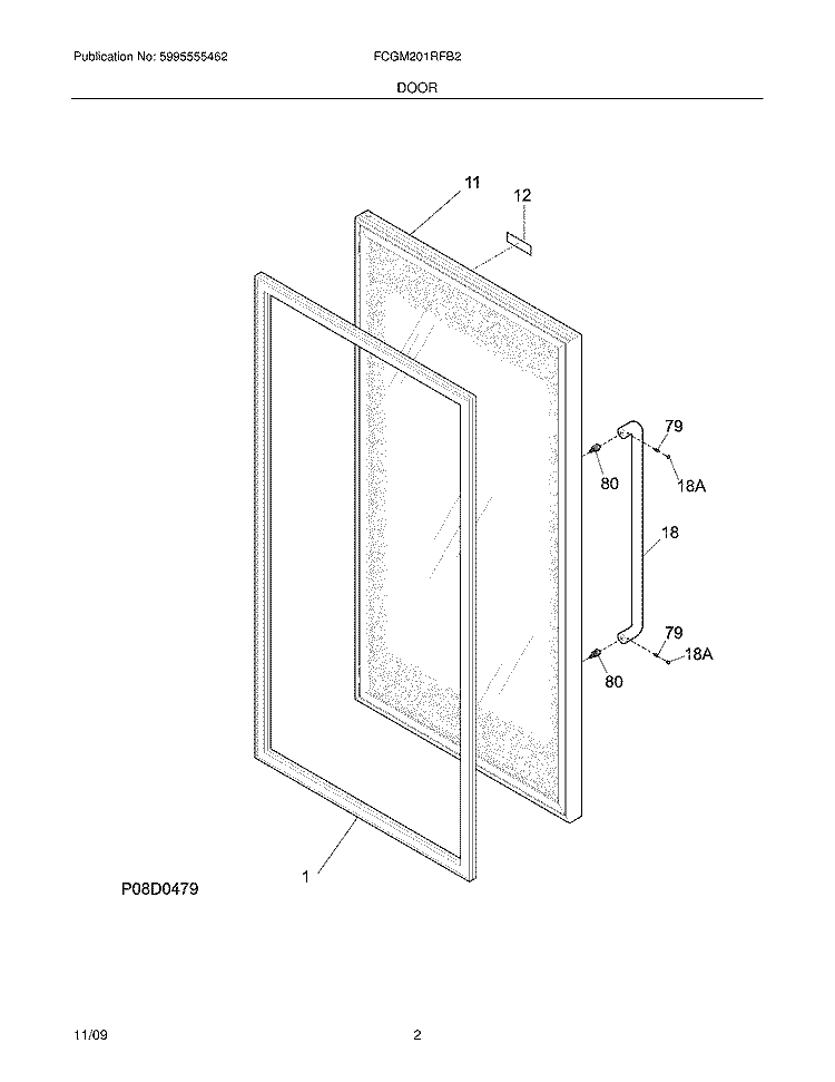 DOOR Diagram and Parts List for FCGM201RFB2  Frigidaire Refrigerator