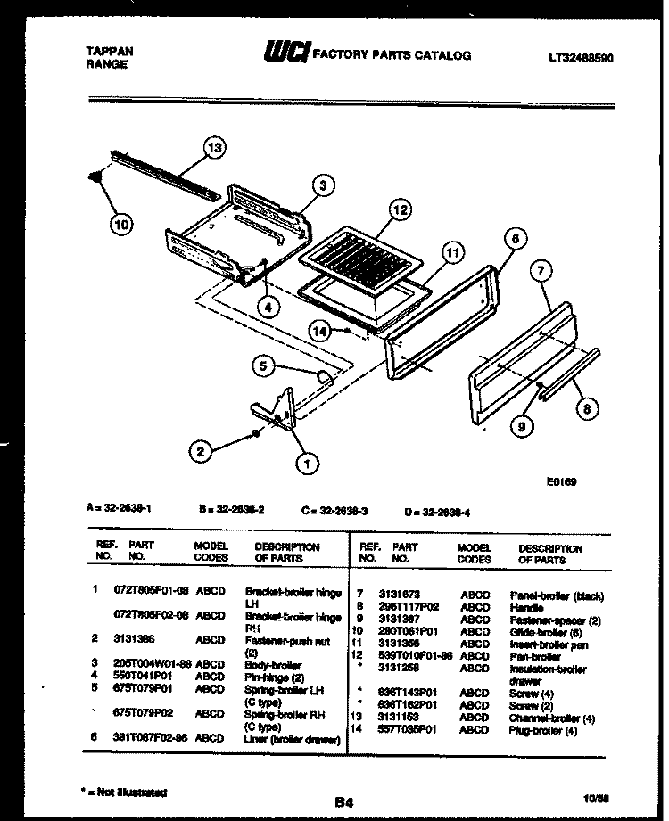 BROILER DRAWER PARTS Diagram and Parts List for 32-2638-00-01  Tappan Range