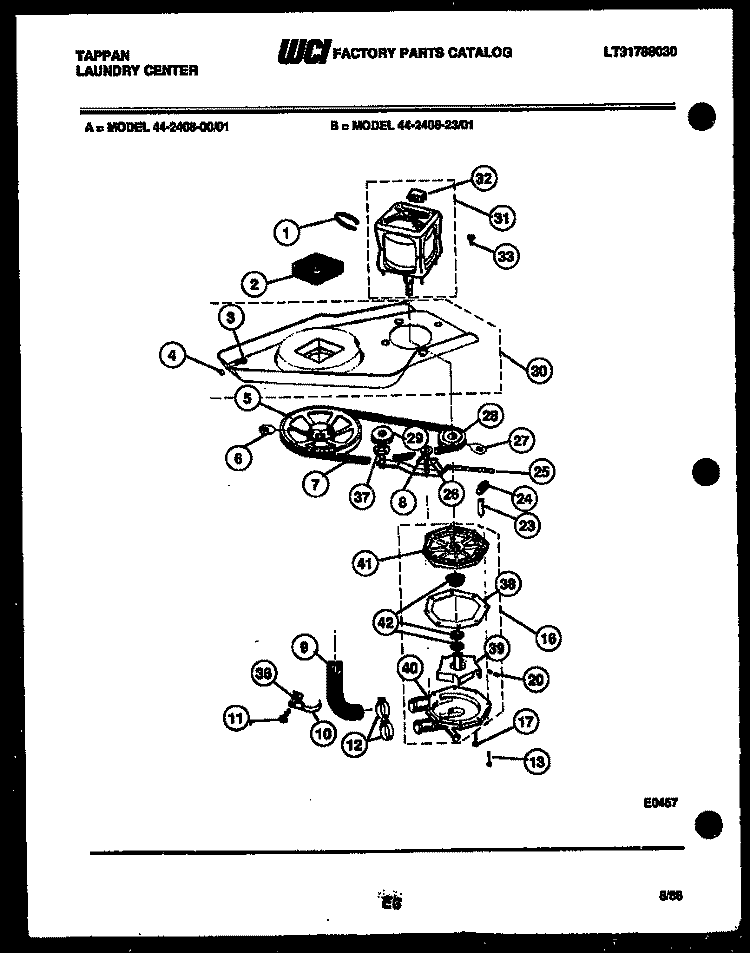 WASHER DRIVE SYSTEM AND PUMP Diagram and Parts List for 44-2408-00-01  Tappan Washer