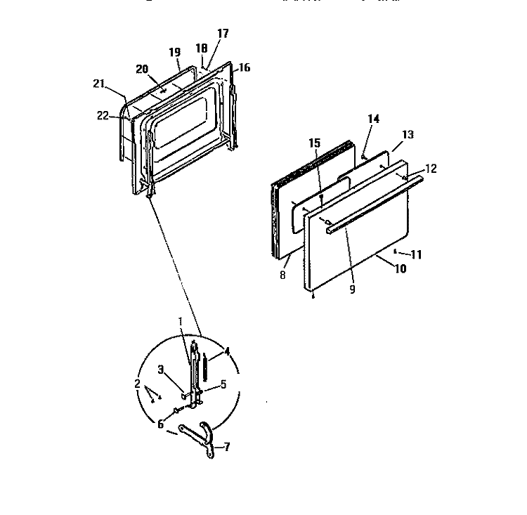 DOOR Diagram and Parts List for KF100HDH1  Frigidaire Range