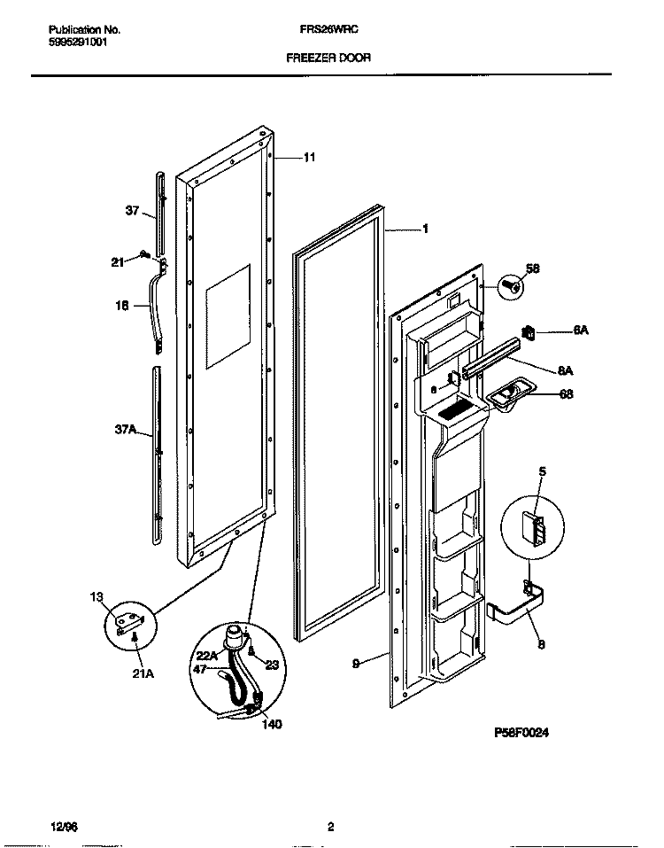 FREEZER DOOR Diagram and Parts List for FRS26WRCD5  Frigidaire Refrigerator