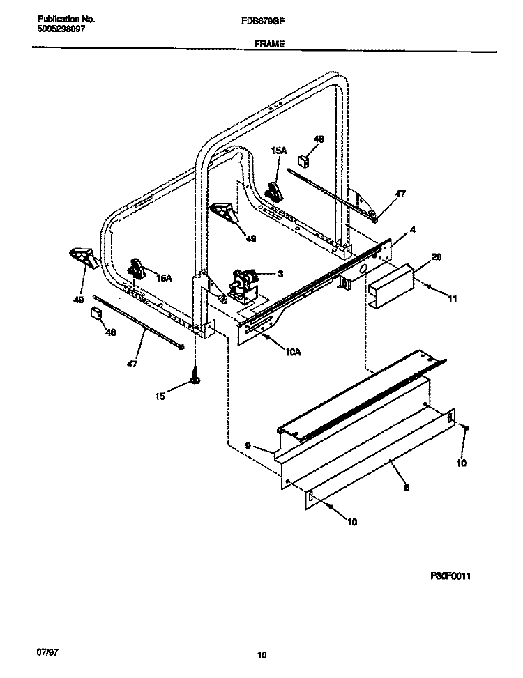 FRAME Diagram and Parts List for FDB679GFW3  Frigidaire Dishwasher