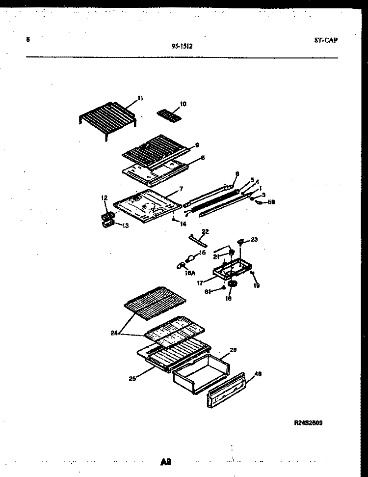SHELVES AND SUPPORTS Diagram and Parts List for 95-1512-00-00  Tappan Refrigerator
