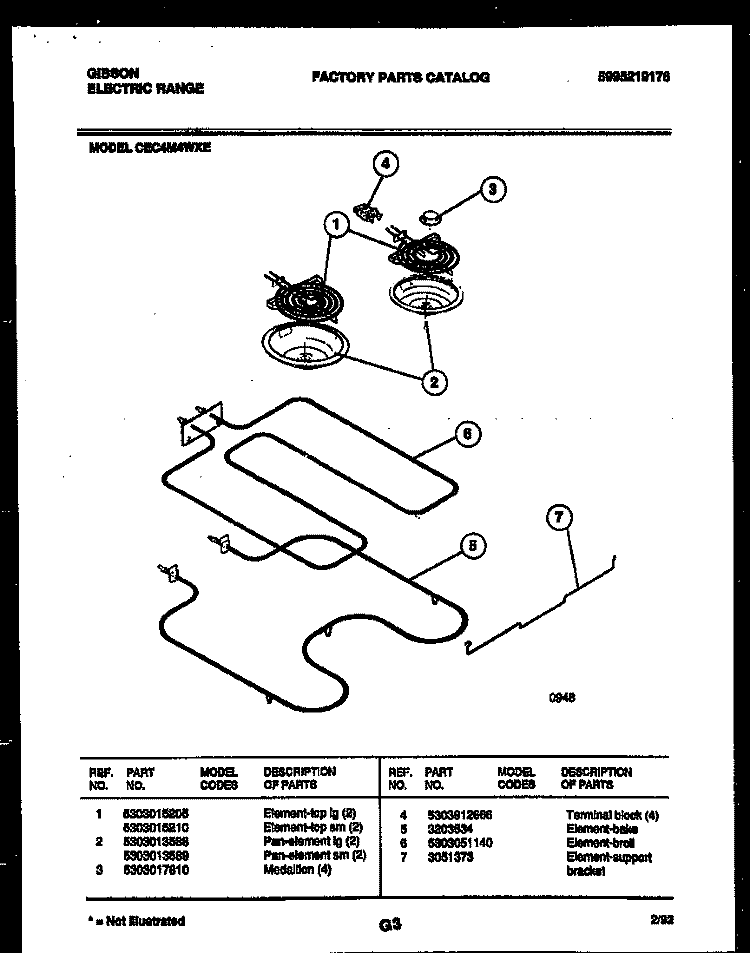 BROILER PARTS Diagram and Parts List for CEC4M4WXE  Gibson Range