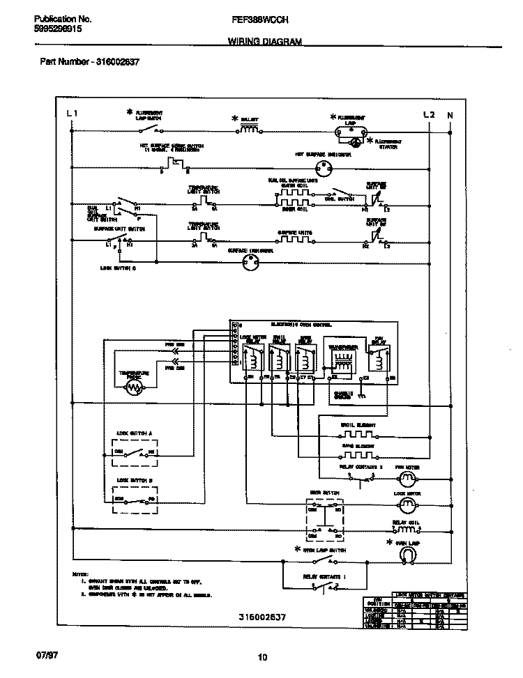 WIRING DIAGRAM Diagram and Parts List for FEF388WCCH  Frigidaire Range