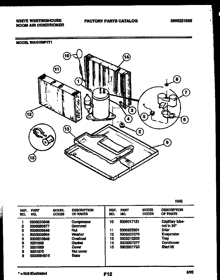SYSTEM PARTS Diagram and Parts List for WAH106P1T1  Frigidaire Air Conditioner