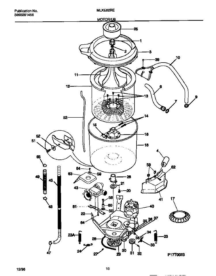 MOTOR / TUB Diagram and Parts List for MLXE62REW2  Frigidaire Washer Dryer Combo