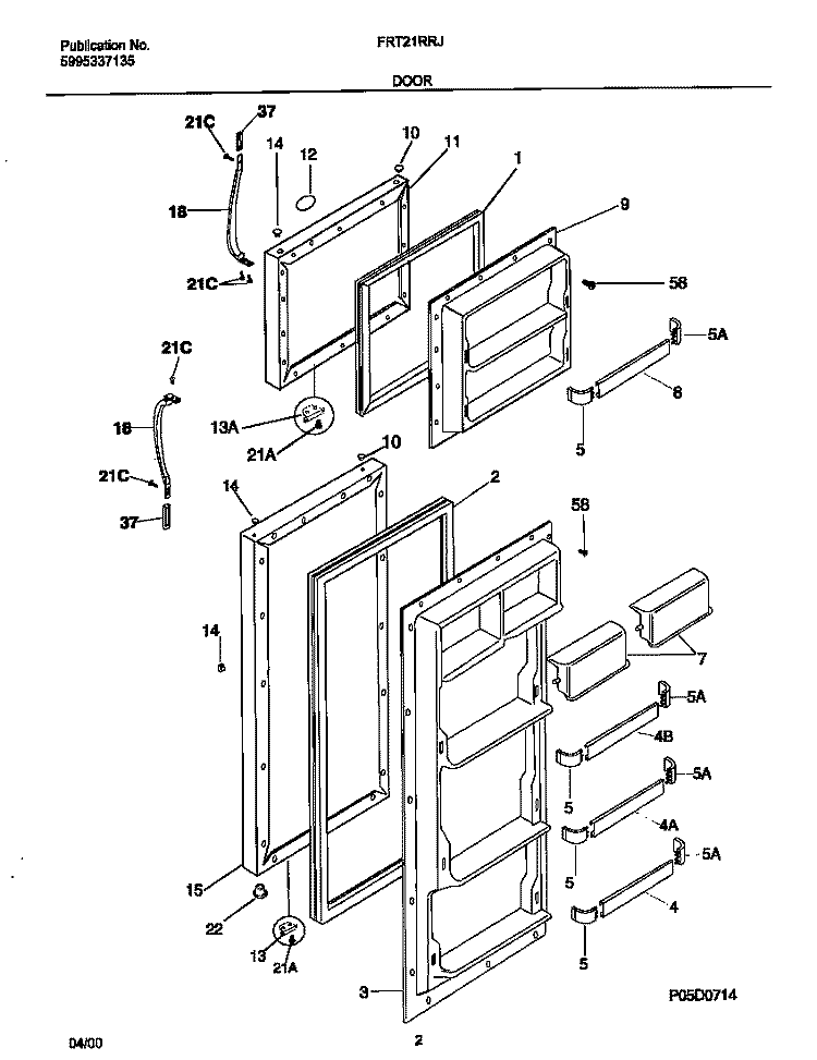 DOOR Diagram and Parts List for FRT21RRJD0  Frigidaire Refrigerator