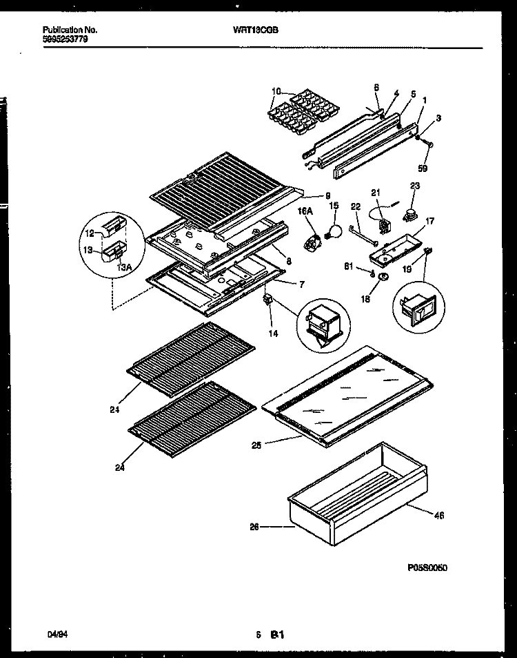 SHELVES AND SUPPORTS Diagram and Parts List for WRT13CGBW0  Frigidaire Refrigerator