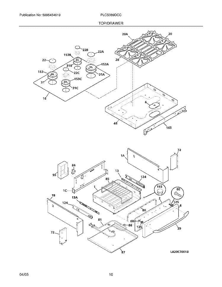 TOP / DRAWER Diagram and Parts List for PLCS389DCC  Frigidaire Range