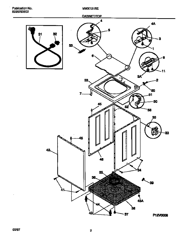 CABINET / TOP Diagram and Parts List for MWX121REW1  Frigidaire Washer
