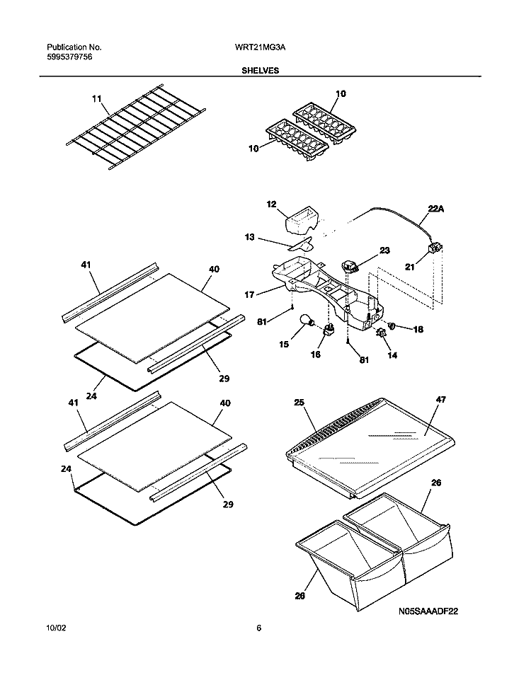 SHELVES Diagram and Parts List for WRT21MG3AQ3  Westinghouse Refrigerator