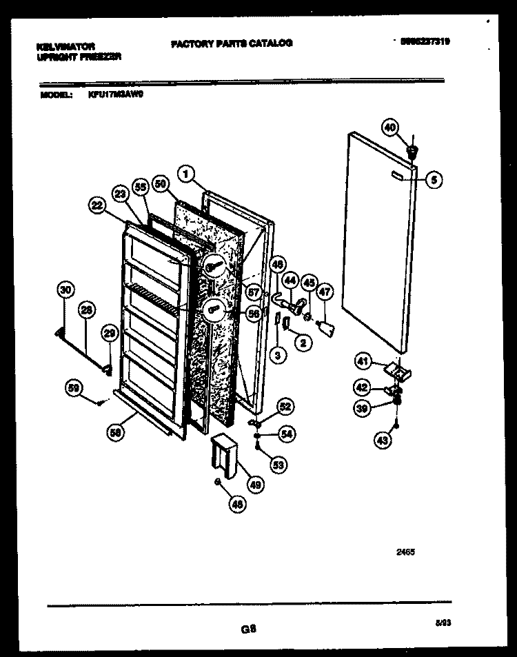 DOOR PARTS Diagram and Parts List for KFU17M3AW0  Kelvinator Freezer