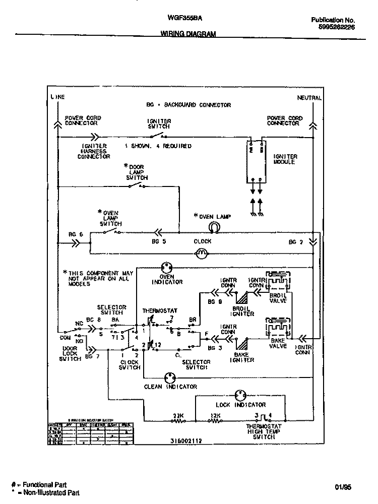 WIRING DIAGRAM Diagram and Parts List for WGF355BADA  Frigidaire Range