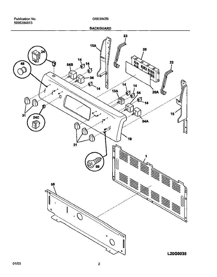 BACKGUARD Diagram and Parts List for GSE3WZBQB  Frigidaire Range