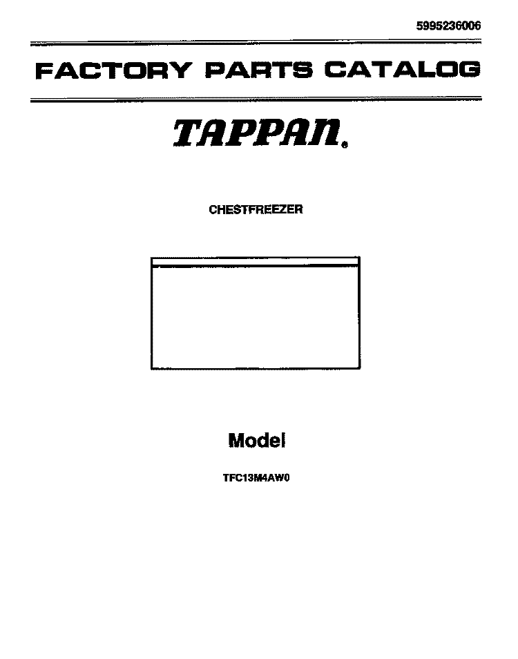 COVER Diagram and Parts List for TFC13M4AW1  Tappan Freezer