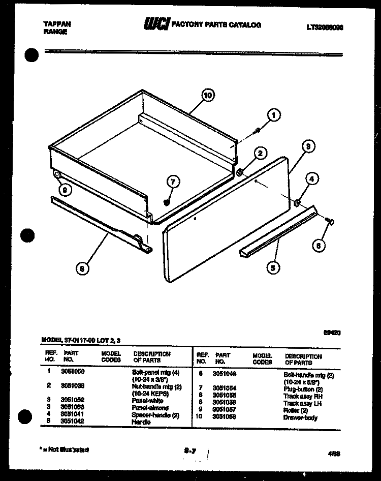 DRAWER PARTS Diagram and Parts List for 37-0117-23-03  Tappan Range