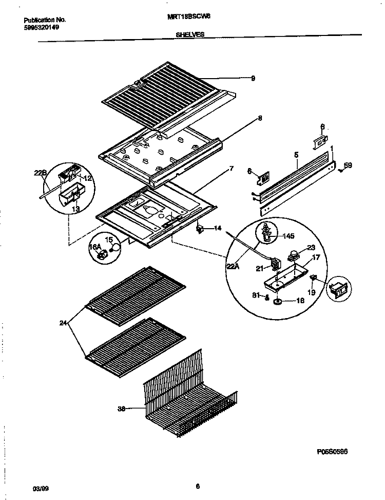 SHELVES Diagram and Parts List for MRT18BSCW6  Frigidaire Refrigerator