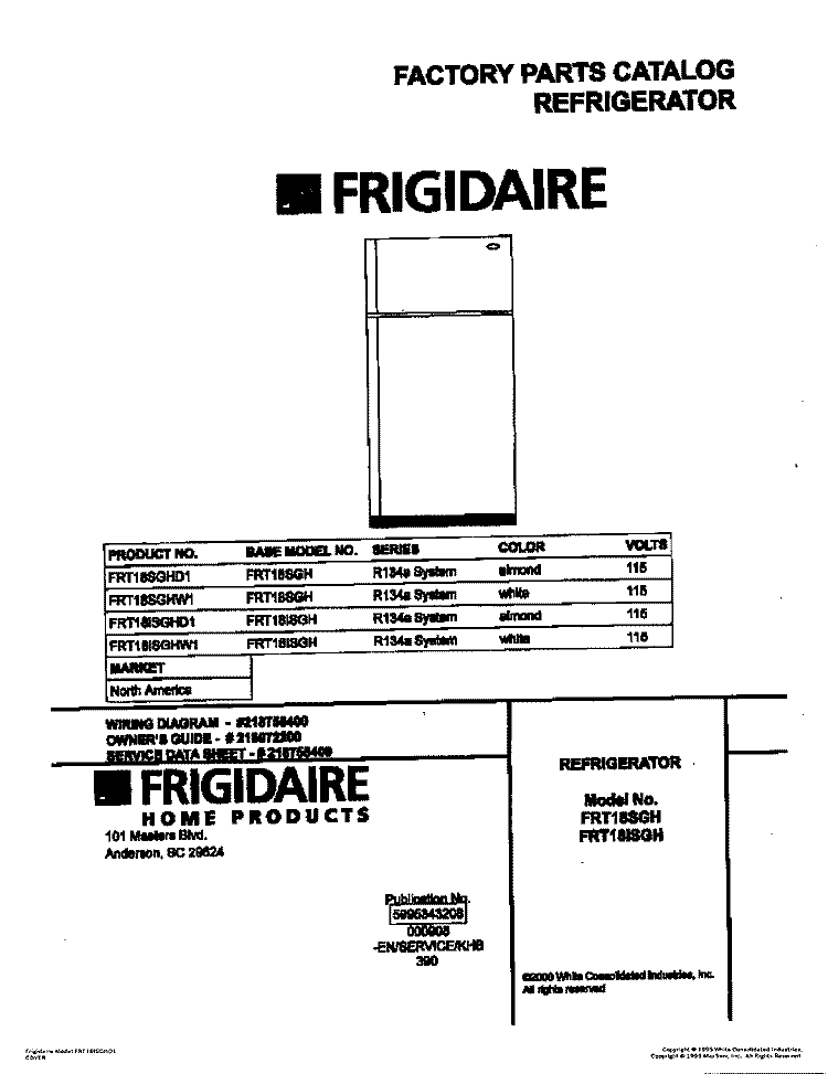COVER Diagram and Parts List for FRT18ISGHW1  Frigidaire Refrigerator