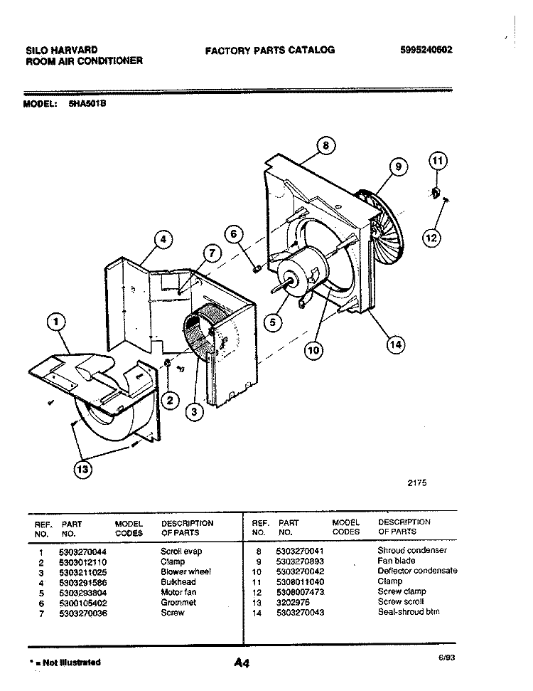 MOTOR / FAN Diagram and Parts List for 5HA501B  Frigidaire Air Conditioner
