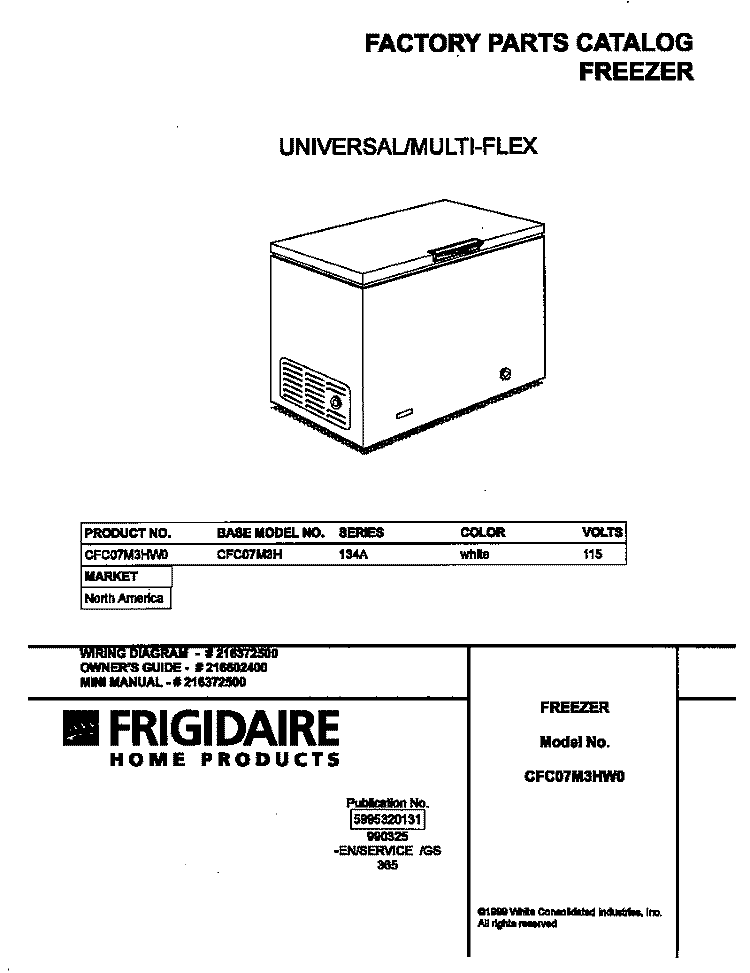 COVER Diagram and Parts List for CFC07M3HW0  Frigidaire Freezer