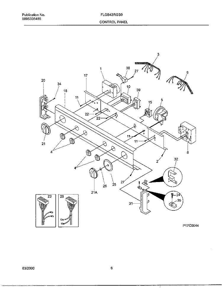 CONTROL PANEL Diagram and Parts List for FLGB43RGS0  Frigidaire Washer Dryer Combo