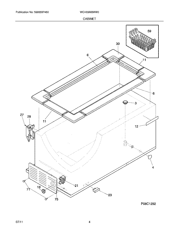 CABINET Diagram and Parts List for WCH09M2MW0  Crosley Freezer