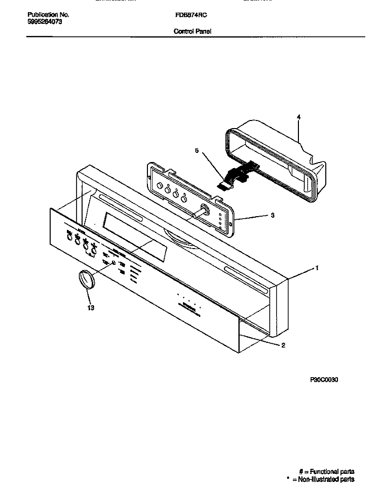 CONTROL PANEL Diagram and Parts List for FDB874RCB0  Frigidaire Dishwasher