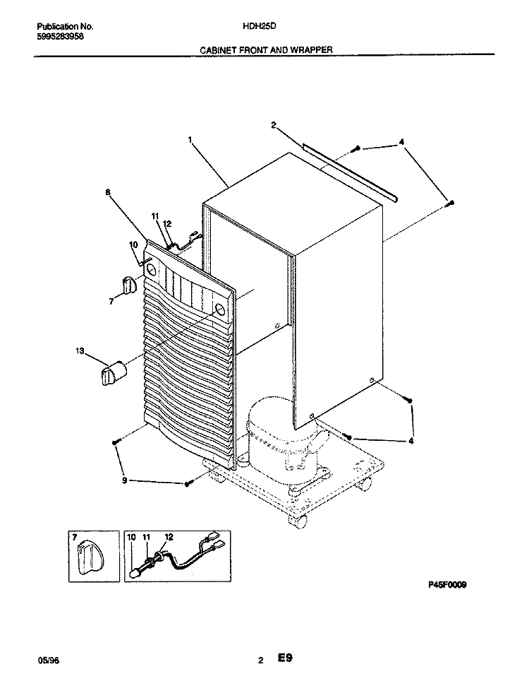 CABINET FRONT AND WRAPPER Diagram and Parts List for HDH25D  Frigidaire Dehumidifier