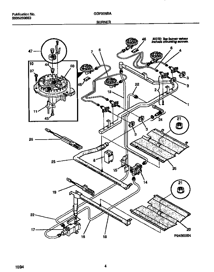 BURNER Diagram and Parts List for GGF356BADB  Gibson Range