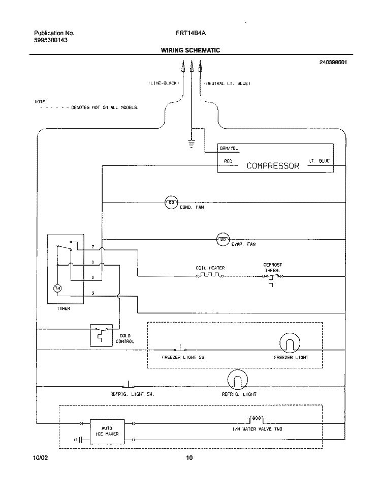 WIRING SCHEMATIC Diagram and Parts List for FRT14B4AW2  Frigidaire Refrigerator