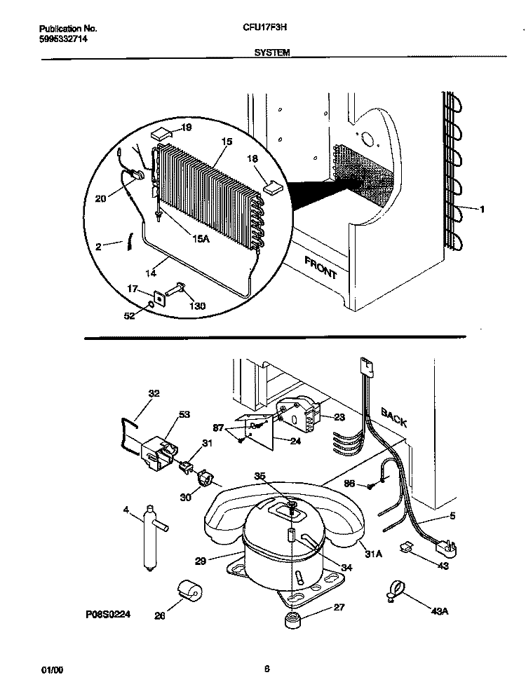 SYSTEM Diagram and Parts List for CFU17F3HW1  Frigidaire Freezer